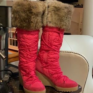 COACH Pink Sofie quilted wedge fur BOOTS